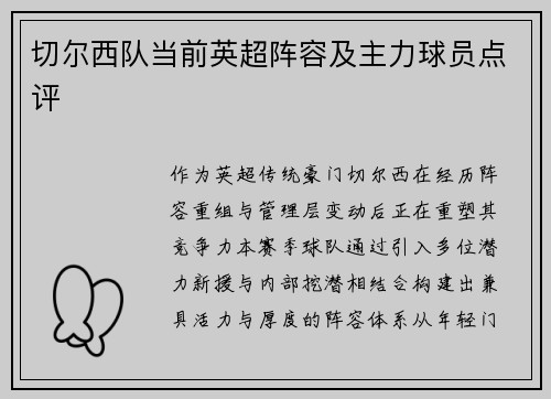 切尔西队当前英超阵容及主力球员点评
