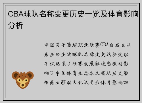 CBA球队名称变更历史一览及体育影响分析