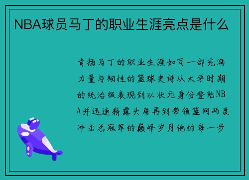 NBA球员马丁的职业生涯亮点是什么